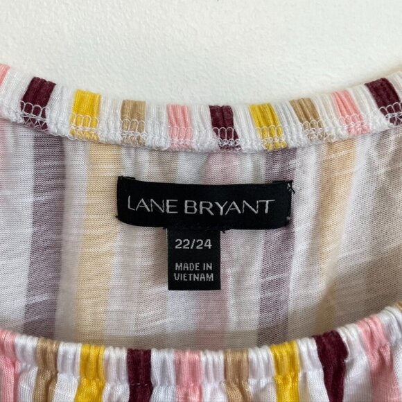 LANE BRYANT Plus Size Ruffle Edge Tank Top White Burgundy Pink Yellow Striped 3X - Picture 6 of 13